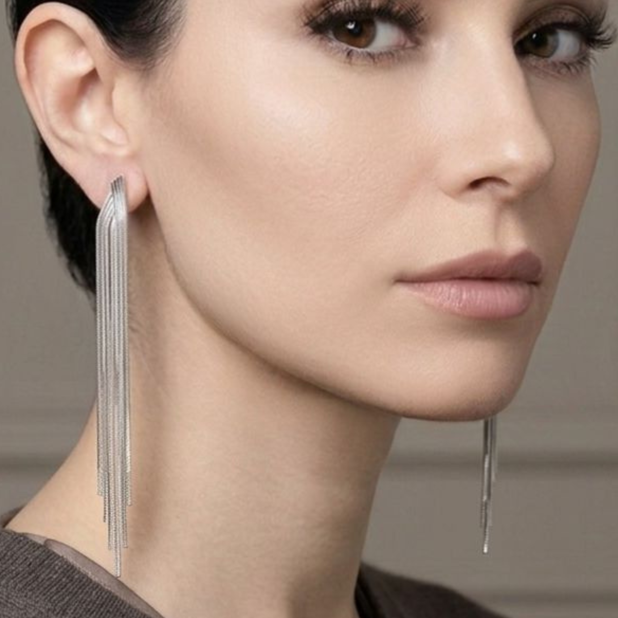 Aretes Hilos Plateado
