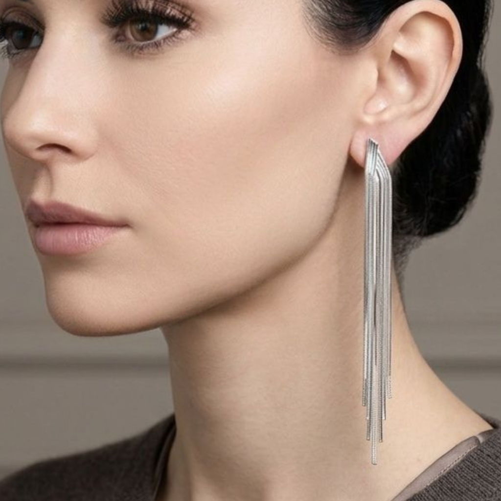 Aretes Hilos Plateado